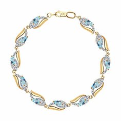 Браслет Diamant online, красное золото, 585 проба, топаз, фианит, длина 18 см., голубой