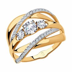 Кольцо Diamant online, красное золото, 585 проба, фианит, размер 20.5, ширина 14 мм, прозрачный