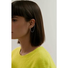 Серьги каффы LU Jewel, серебро, 925 проба, родирование, размер 18 мм, длина 5.7 см, , серебристый