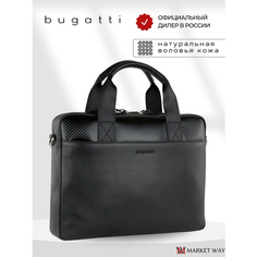 Портфель Bugatti, фактура гладкая, черный