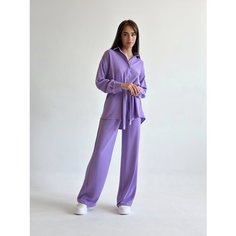 Комплект одежды MATRESHKA_LOVE костюм с рубашкой и штанами, летний легкий костюм с поясом, размер 44, лаванда