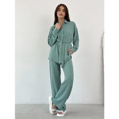 Комплект одежды MATRESHKA_LOVE костюм с рубашкой и штанами, летний легкий костюм с поясом, размер 44, ментол