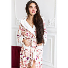 Халат домашний теплый женский с капюшоном на запах, размер L, белый Comfort Fashion