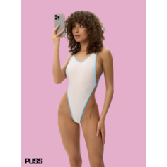 Купальник PUSS слитный монокини, размер ONE SIZE, белый/голубой