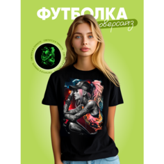 Футболка, 1 шт., размер Девочка с тату 48, черный Нет бренда