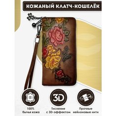 Кошелек Dzett, фактура тиснение, коричневый