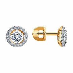 Серьги пусеты Diamant online, красное золото, 585 проба, фианит, длина 0.7 см, , прозрачный