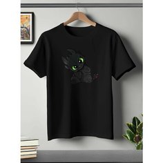 Футболка ONEQ унисекс 50-52 (XL) размер с принтом Беззубик, черная, размер XL, черный