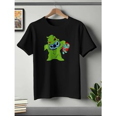 Футболка ONEQ унисекс 56-58 (3XL) размер с принтом Стич, черная, размер 3XL, черный