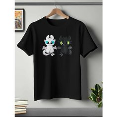 Футболка ONEQ унисекс 56-58 (3XL) размер с принтом Беззубик и Белая фурия, черная, размер 3XL, черный
