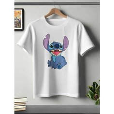 Футболка ONEQ унисекс 60-62 (4XL) размер с принтом Стич, белая, размер 4XL, белый