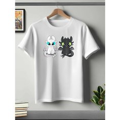 Футболка ONEQ унисекс 50-52 (XL) размер с принтом Беззубик и Белая фурия, белая, размер XL, белый