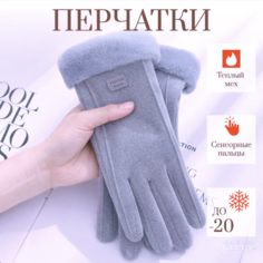 Перчатки Перчатки женские с меховой опушкой для женщин, размер OneSize, серый Нет бренда