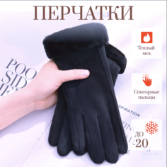 Перчатки Перчатки женские с меховой опушкой для женщин, размер OneSize, черный Нет бренда