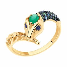 Кольцо Diamant online, красное золото, 585 проба, агат, фианит, корунд, размер 19.5, синий, бирюзовый