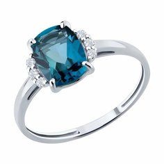 Кольцо Diamant online, белое золото, 585 проба, Лондон топаз, фианит, размер 17.5, голубой