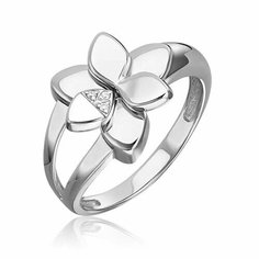 Кольцо PLATINA, белое золото, 585 проба, родирование, бриллиант, размер 16, белый