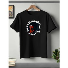 Футболка ONEQ унисекс 50-52 (XL) размер с принтом Мушу, черная, размер XL, черный