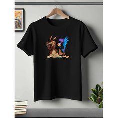 Футболка ONEQ унисекс 56-58 (3XL) размер с принтом Койот и бегун, черная, размер 3XL, черный