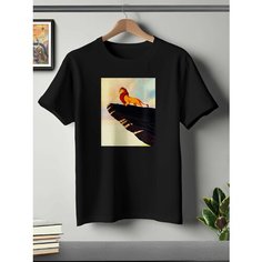 Футболка ONEQ унисекс 50-52 (XL) размер с принтом Король Лев, черная, размер XL, черный
