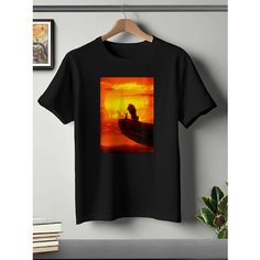 Футболка ONEQ унисекс 50-52 (XL) размер с принтом Король Лев, черная, размер XL, черный