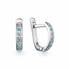 Серьги Dewi, серебро, 925 проба, родирование, фианит, размер 10 мм, длина 1.1 см, , голубой/белый