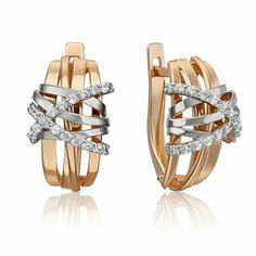 Серьги PLATINA, комбинированное золото, 585 проба, родирование, фианит, , серебристый, золотистый