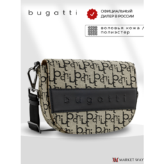 Сумка седло Bugatti, фактура гладкая, зернистая, бежево-черный