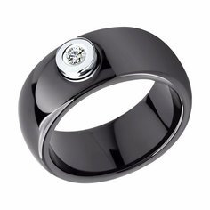 Кольцо Diamant online, белое золото, 585 проба, керамика, бриллиант, размер 16, ширина 8 мм, прозрачный/черный