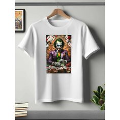 Футболка ONEQ унисекс 50-52 (XL) размер с принтом Джокер, белая, размер XL, белый