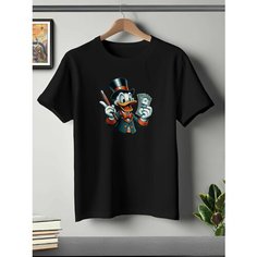 Футболка ONEQ унисекс 50-52 (XL) размер с принтом Дональд Дак, черная, размер XL, черный