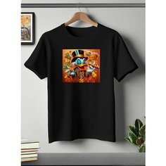 Футболка ONEQ унисекс 50-52 (XL) размер с принтом Дональд Дак, черная, размер XL, черный