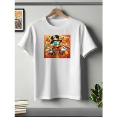 Футболка ONEQ унисекс 50-52 (XL) размер с принтом Дональд Дак, белая, размер XL, белый