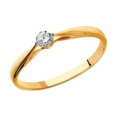Кольцо помолвочное Diamant online, красное золото, 585 проба, бриллиант, размер 17, прозрачный