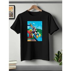 Футболка ONEQ унисекс 50-52 (XL) размер с принтом Микки Маус, черная, размер XL, черный