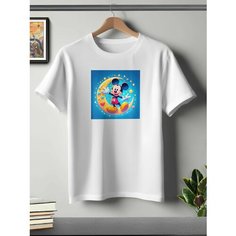 Футболка ONEQ унисекс 50-52 (XL) размер с принтом Микки Маус, белая, размер XL, белый