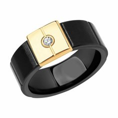 Кольцо Diamant online, красное золото, 585 проба, керамика, бриллиант, размер 20.5, ширина 9 мм, прозрачный/черный