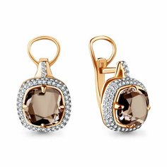 Серьги Diamant online, серебро, 925 проба, золочение, фианит, кварц, длина 1.5 см, , коричневый