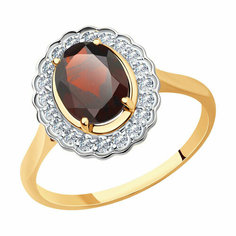Кольцо Diamant online, красное золото, 585 проба, гранат, фианит, размер 18, красный