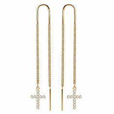 Серьги цепочки Diamant online, красное золото, 585 проба, фианит, длина 7.4 см, , прозрачный