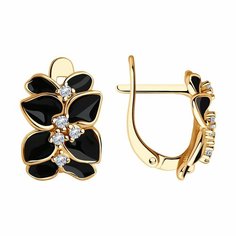 Серьги Diamant online, серебро, 925 проба, золочение, фианит, эмаль, длина 1.6 см, , прозрачный/черный