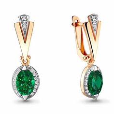 Серьги Diamant online, серебро, 925 проба, золочение, фианит, изумруд синтетический, длина 2.4 см, , зелeный