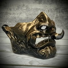 Японская Маска Самурай ONI Samurai Они Демон Ханья Золотая на лицо Нет бренда