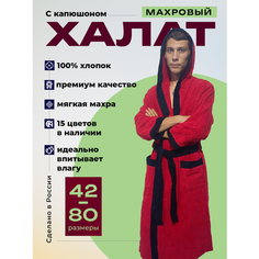 Халат KingHalat махровый капюшон, размер 50-52 рост 167-182