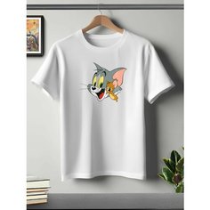 Футболка ONEQ унисекс 50-52 (XL) размер с принтом Том и Джерри, белая, размер XL, белый