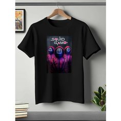 Футболка ONEQ унисекс 60-62 (4XL) размер с принтом Игра в кальмара, черная, размер 4XL, черный