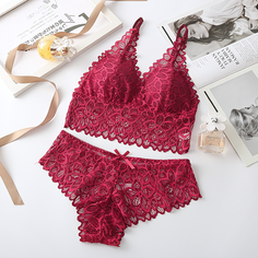 Комплект нижнего белья, размер OneSize, бордовый Нет бренда