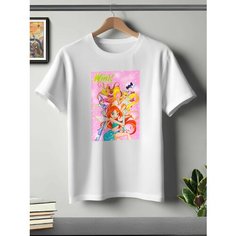 Футболка ONEQ унисекс 50-52 (XL) размер с принтом Винкс, белая, размер XL, белый