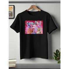 Футболка ONEQ унисекс 50-52 (XL) размер с принтом Винкс, черная, размер XL, черный