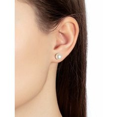 Серьги пусеты Argentum, серебро, 925 проба, золочение, жемчуг, размер 10 мм, длина 1.5 см, , золотистый, белый